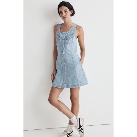 Madewell‎ Denim Sleeveless Seamed Mini Dress Palomilla Wash Size 12 - Picture 2 of 9